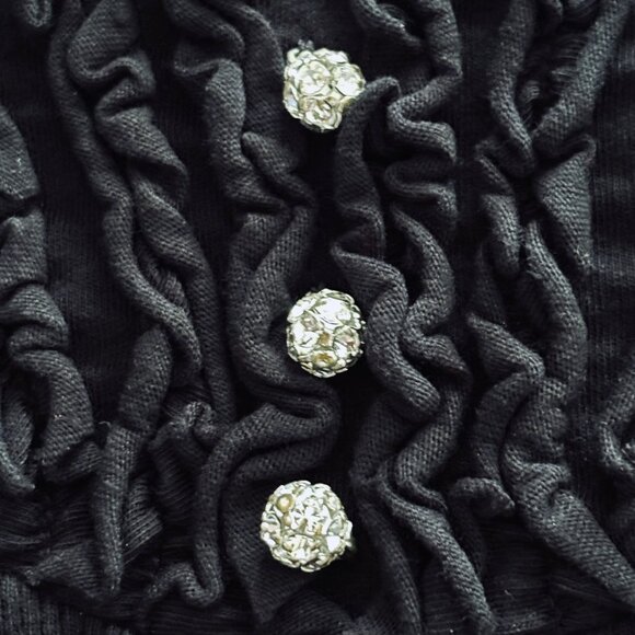 Meringue Black Knit Long Sleeve Cotton Top w/Rhinestone Studded Buttons - Size S - Picture 1 of 6